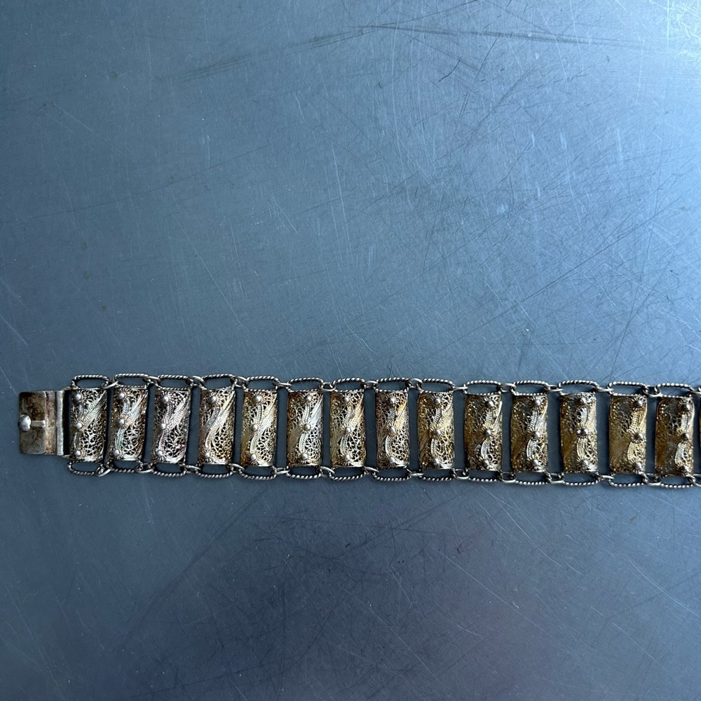 GASPAR VIEIRA Porto Portugal 925 Sterling Silver Cannetille Antique Bracelet.